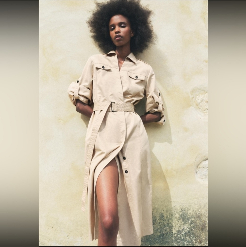 NEW Zara Zw Collectuon Belted Midi Shirtdress Size Smal